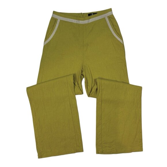7 For All Mankind Linen Trouser Pants Size Small Golden Mustard High Rise 83147 - Picture 3 of 11